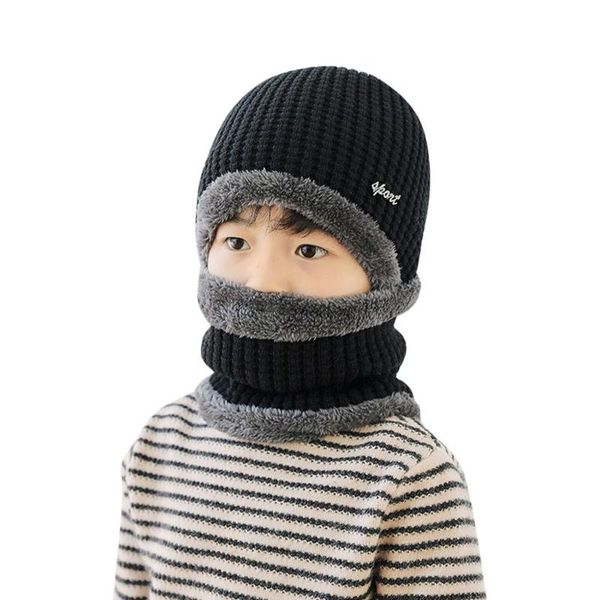 

children's winter hat kids fleece contrast colors knitted warm winter hats for kid hat+scarf two piece set with new brand, Yellow