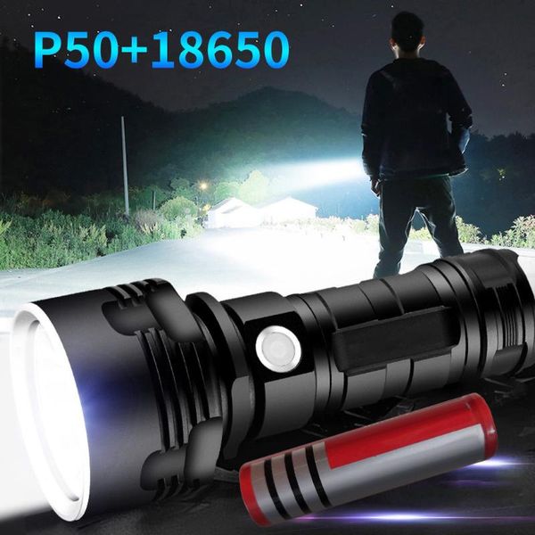 

1 x powerful led xhp50 torch usb rechargeable waterproof lamp ultra bright 3 modes adjustable focus led