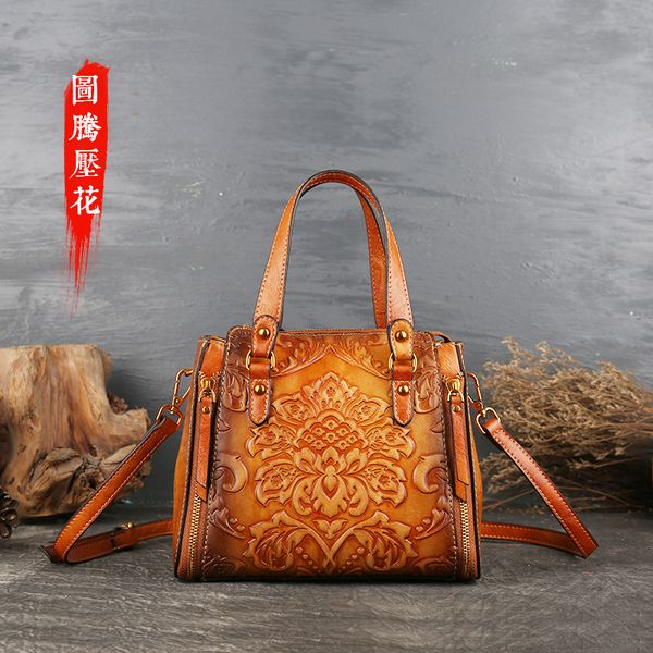 

2020 women new fashion exquisite pu retro ethnic style embossing bucket bag tote bag shoulder crossbody office daily