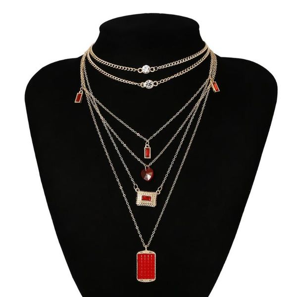 

new unique red crystal choker necklace statement punk layered tassel long chain necklace boho women jewelry, Silver