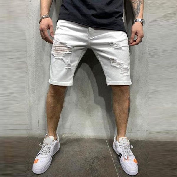 

2020 short jeans men's zipper pocket denim pants cotton multi-pocket shorts ripped jeans fashion pant men clothing, Blue
