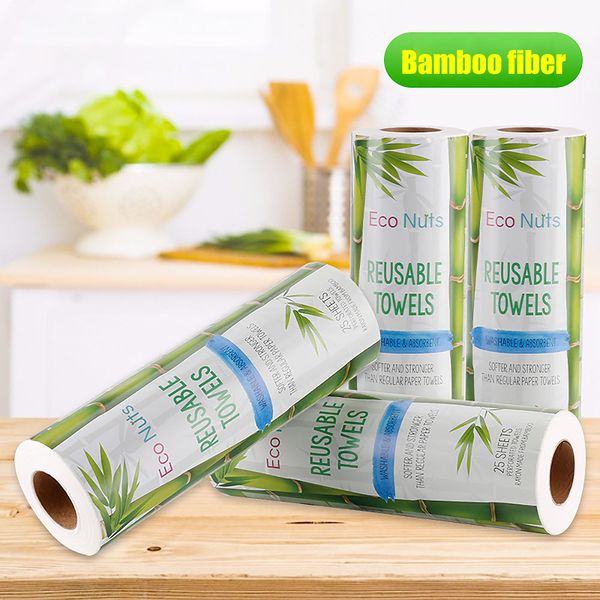 

25 pcs reusable lazy rag bamboo towels kitchen dish cloth paper towel roll organic washable dish cloths clean washing towel