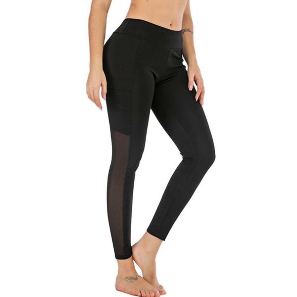 

yoga outfits high waist running full length leggings slim elastic sportswear women fitness trousers mesh sports pants, White;red