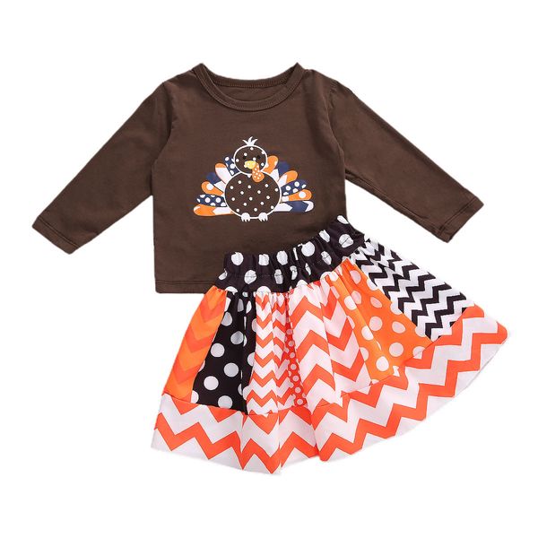 

2pcs baby girls clothes set, floral print round neck long sleeve t-shirt and skirt for girls thanksgiving day outfits suit 2020, White