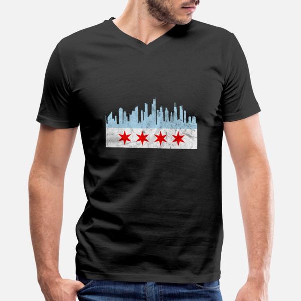 

chicago flag distressed vintage downtown skyline i t shirt men create short sleeve o neck natural gift authentic spring autumn trend shirt