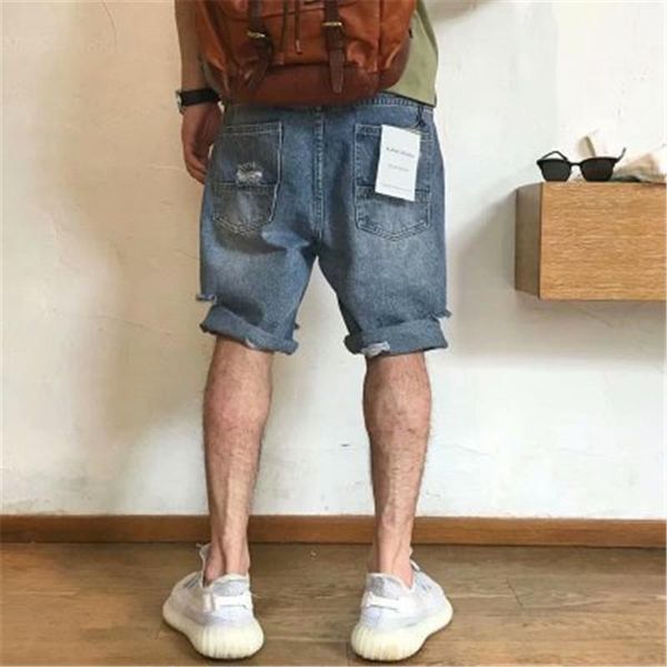 

fashion summer thin casual loose elastic wash ripped jeans male clothes men hole denim hole man denim shorts patch, White;black
