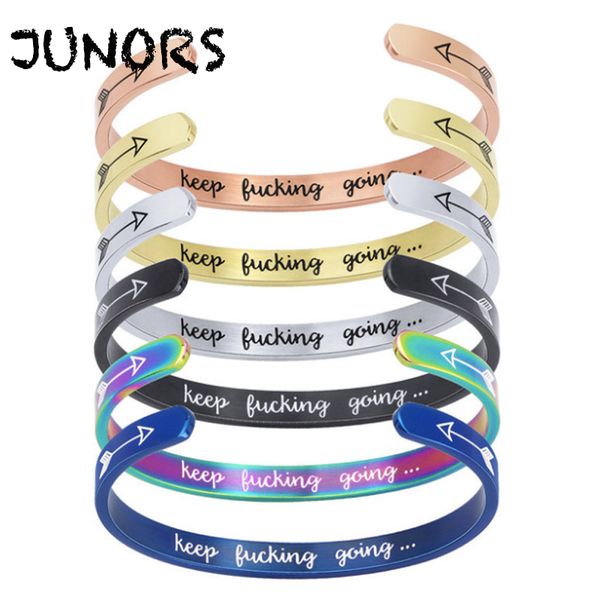 

keep going custom cuff open basic bangles for women men simple stainless steel couple cuff bracelets christmas gift, Black