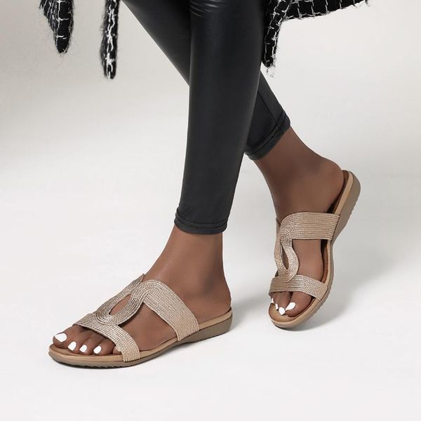 

big size summer women new knitted slides slippers 2020 fashion female flat soft slippers sandals casual outside beach, Black