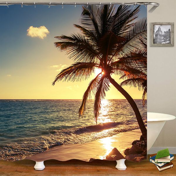 

home l waterproof fabric palm tree beach large shower curtain bathroom decor