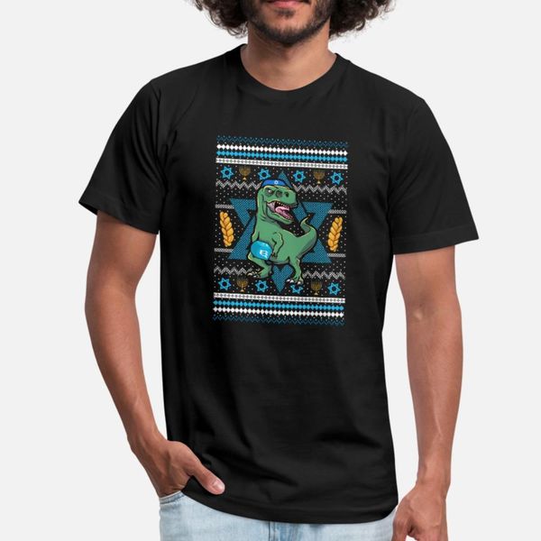 

hanukkah ugly christmas design trex dinosaur t shirt men printing 100% cotton crew neck formal graphic new fashion summer original shirt