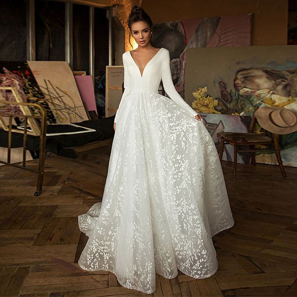 

Boho robe de mariee vestido novia wedding dress satin longue long sleeves Robe De Soiree simple robe de soiree bride to be, Ivory white