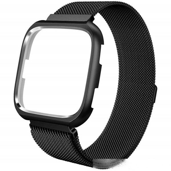 

metal bands compatible versa watch with frame,stainless steel milanese loop mesh breathable replacement magnet lock wristband with case