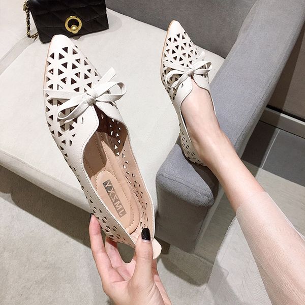 

casual woman shoe bow-knot summer shoes ladies female footwear 2020 fashion women's shallow mouth pointed toe butterfly dress, Black