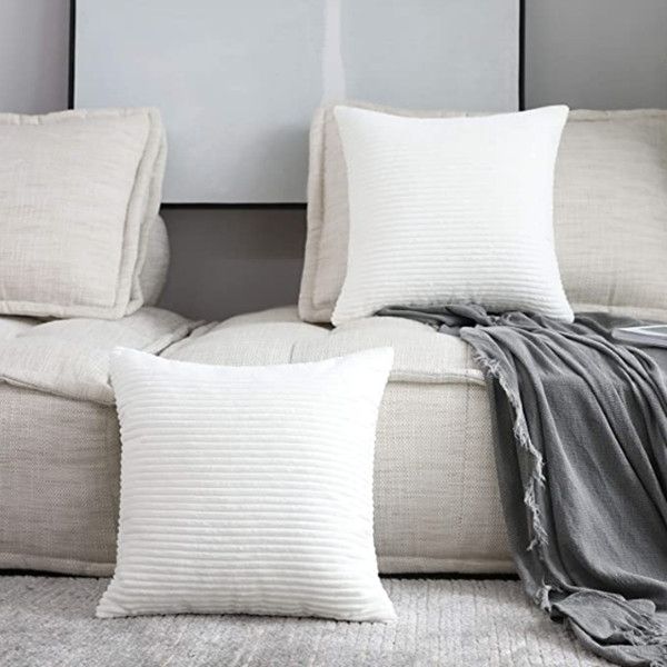 

brilliant decorative pillow covers supersoft striped velvet throw toss pillowcase cushion cover for chair, creamy white (45x45 cm)4pcs