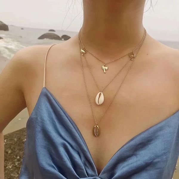 

pendant necklaces vintage gold color bead cowrie shell choker necklace for women coin sequin imitation pearl statement collier, Silver