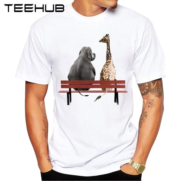 

2019 summer friendship men t-shirt new fashion elephant& giraffe printed t shirt funny short sleeve basic tee shirts
