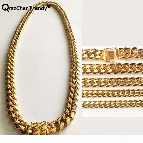 

fashion 8 10 12 14mm heavy miami cuban chains for men hip hop necklaces gold thick dragon lock clasp chunky jewelry 18~36inch, Silver