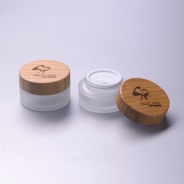 

cosmetic bamboo lid glass jar, 50g face cream frost glass jar with bamboo lid face cream cosmetics jar