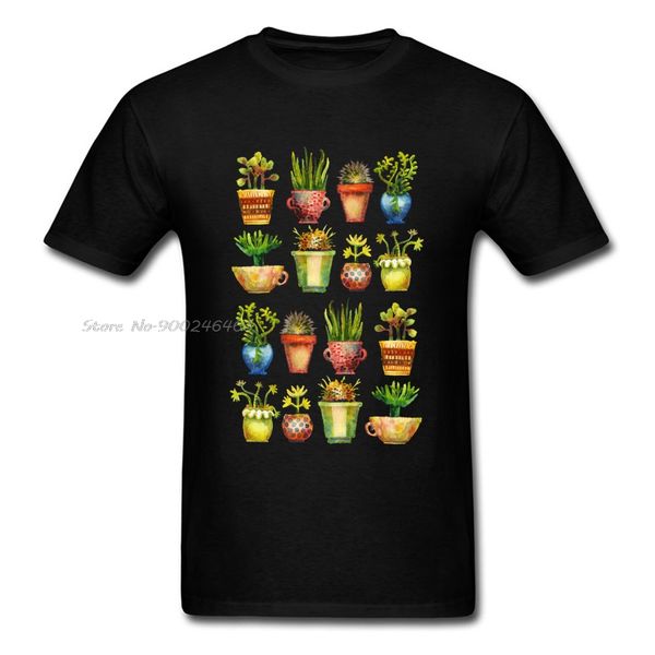 

cactus tee potted plants t-shirt men t shirt succulents all in a row tshirt summer style cotton clothes cool black