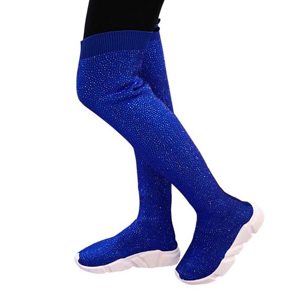 

2020women knitting sock boots sport flat handmade fall winter rhinestones sneaker women air brand thigh high botas, Black