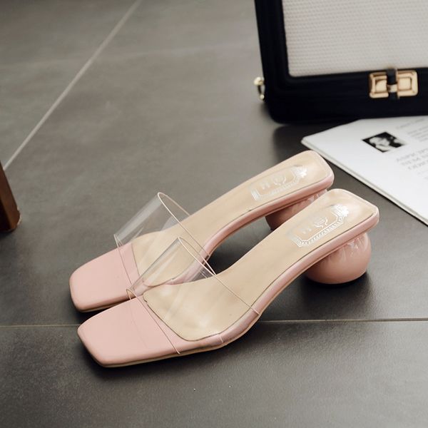 

2020 new summer sandals circular heel transparent thick heel wear sandals women shoes, Black