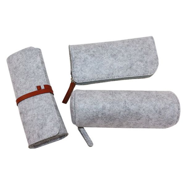 

3pcs felt zipper large capacity pencil bag organizer students school pen case