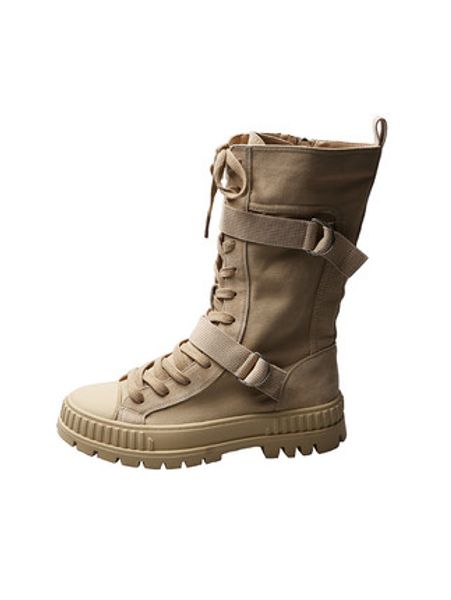 

boots 2020 autumn new thick-soled motorcycle canvas mid-tube women's boots, Black