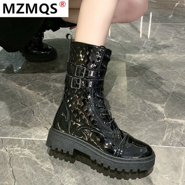 

2020 new autumn women's boots women's fashion lacing side pull square-heel thick bottom pu shoes casual boots zapatos de mujer, Black