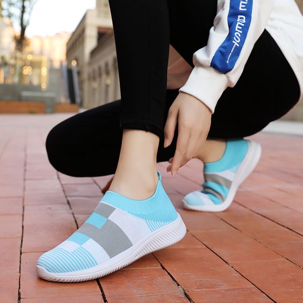 

new women sneakers vulcanized shoes sock sneakers women summer slip on flat shoes plus size loafers, Black