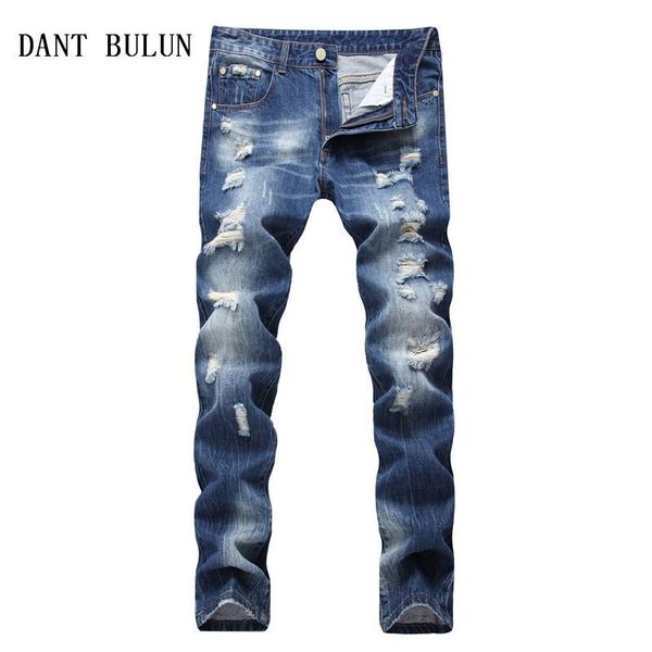 

mens biker ripped jeans slim straight distressed smart casual cotton blue denim pants plus size 28-42 trousers,ts3951
