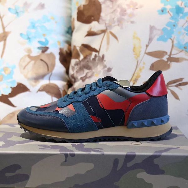 

with box] new fashion stud camouflage sneakers shoes footwear men women flats luxury designer rockrunner trainers casual eu 35-45, Black