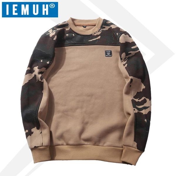 

iemuh camouflage hoodies men new sweatshirt male camo hoody hip hop autumn winter fleece hoodie us plus size, Black