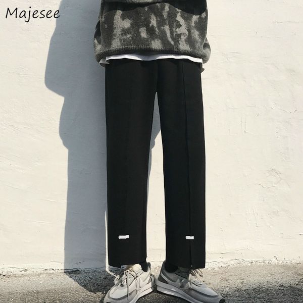 

men casual pants straight trousers patchwork simple loose ins mens korean style leisure chic trendy harajuku bf retro ulzzang, Black