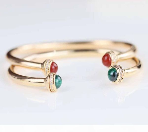 

s925 pure silver opened bangle with nature stone ball and diamond bracelet in 16# for women bangle wedding jewelry gift sh, Black