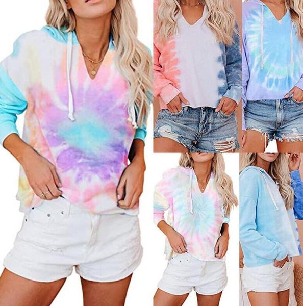 

women hoodies hooded designer color gradient sweaters trendy casual blouse girls hip hop t-shirt tie dyed pullover sweatshirts cz8241, Black