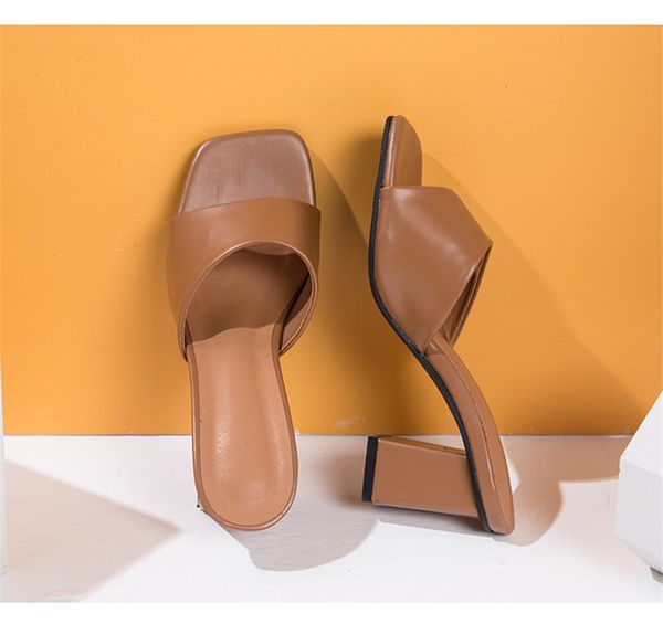 

2020 new women slipper summer outdoor sandal square high heel slip on flip flop elegant women slides sandal size 41 42, Black