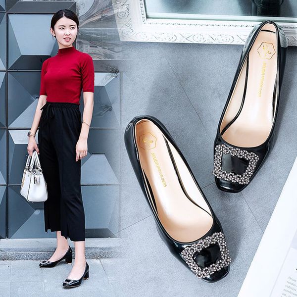 

мода комфорт женская обувь одного пальца ноги остроконечные мелкий рот высокие каблуки женщины насосы профессиональные черные кожаные ботинк, Black