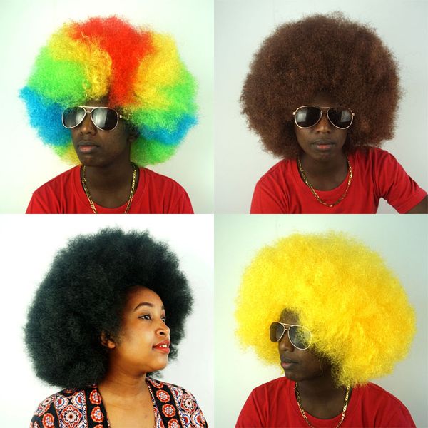 

super big afro wigs fluffy hair short black kinky culry cosplay party synthetic wig rainbow afro wig