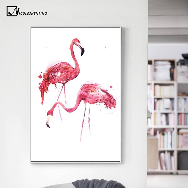 

акварель flamingo плакат печать холста минималистских стены искусство картина декоративной картины для гостиной украшения домашнего декора