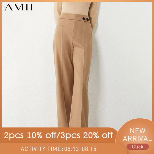 

women's pants & capris amii minimalism autumn fashion high waist solid botton loose long casual female trousers 12030263, Black;white