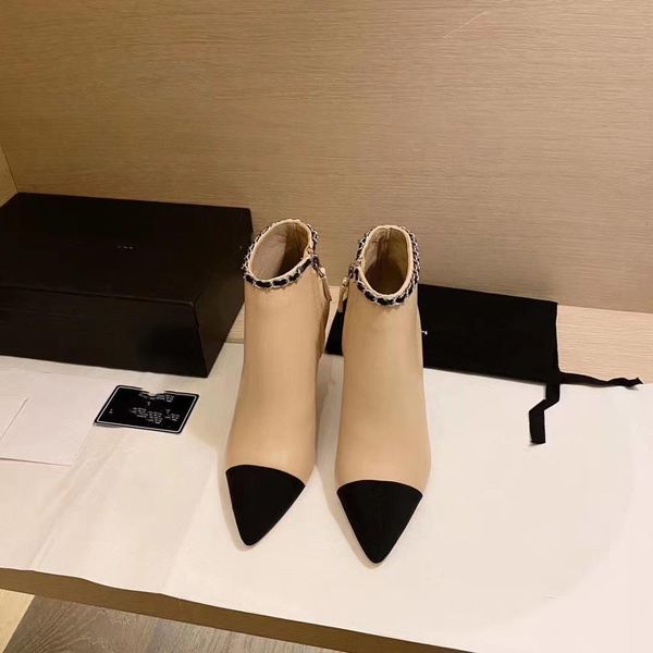 

genuine leather ankle boots women middle heels autumn lady shoes fashion woman pointed toe comfortable short boots, Black