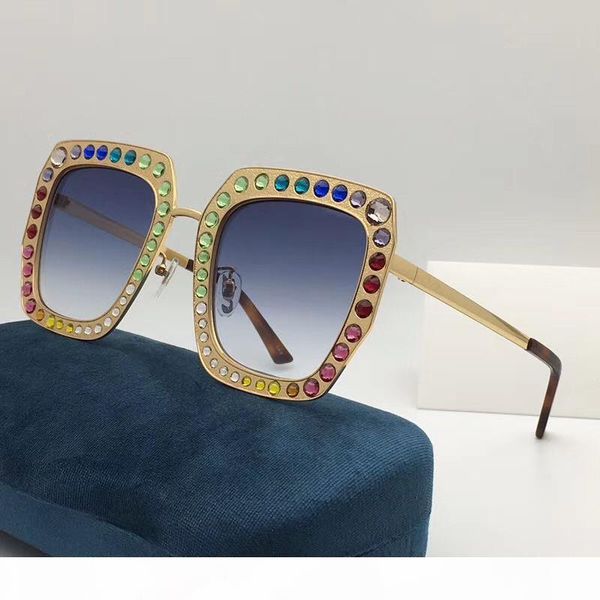 

luxury women designer sunglasses 0115 metal square frame mosaic shiny crystal colorful diamond uv400 lens come with original box, White;black