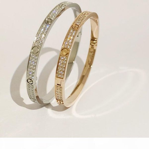 

fashion stainless steel open cuff bracelet for women female two row cz stone bangles in silver rose gold color, Black