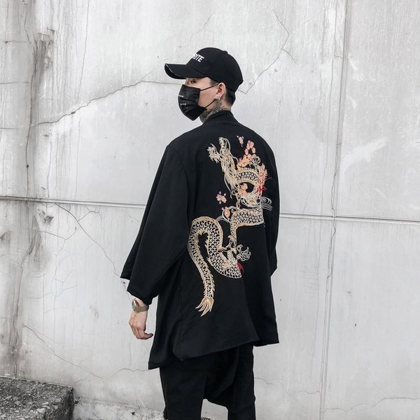 

ethnic clothing 2021 fashion spring summer black color coat japanese kimono cardigan female haori for woman man loose thin outer garment, Red