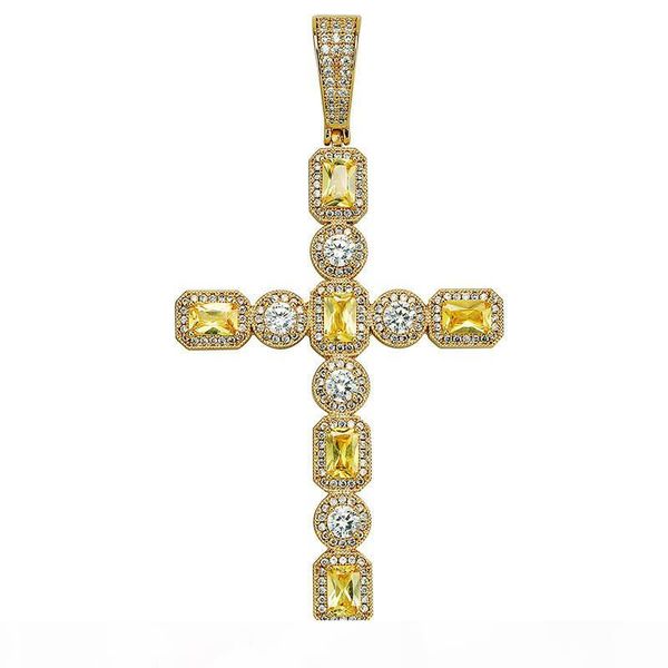 

new iced out two tone cross pendant necklace gold silver plated micro paved cubic zircon bling jesus jewelry