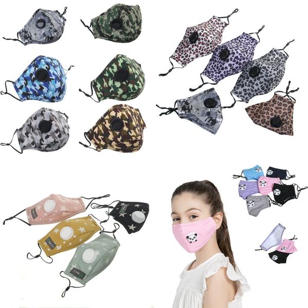 

man fashion face mouth mask kids face masks with breathing valve pm2.5 dustproof camouflage leopard print face masks