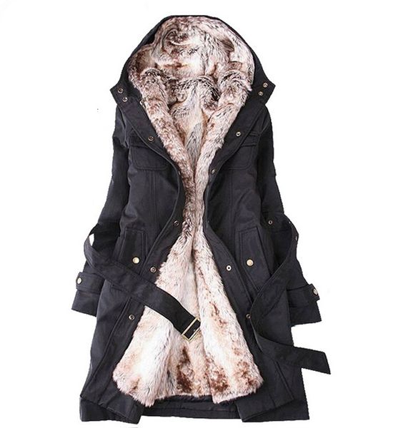 

women lamb wool jacket wholesale-women's winter coat thickening warm hooded parka overcoat plus size xxxl for female, Black