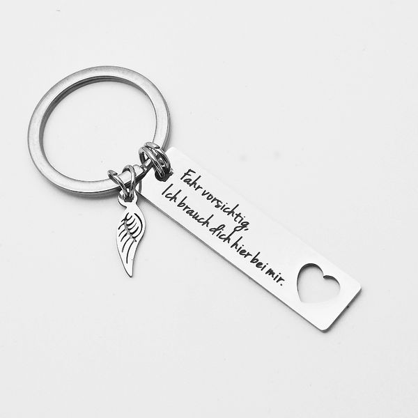 

german , drive carefully (fahr vorsichtig i ch brauch) valentine's day gift stainless steel keychain, Silver