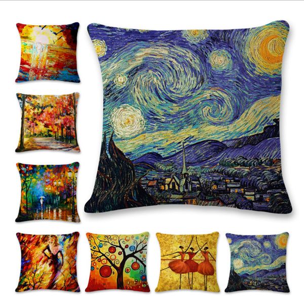 

45cm*45cm color oil painting woods linen cotton pillow case sofa cushion cover scenic design square decorative pillow cover