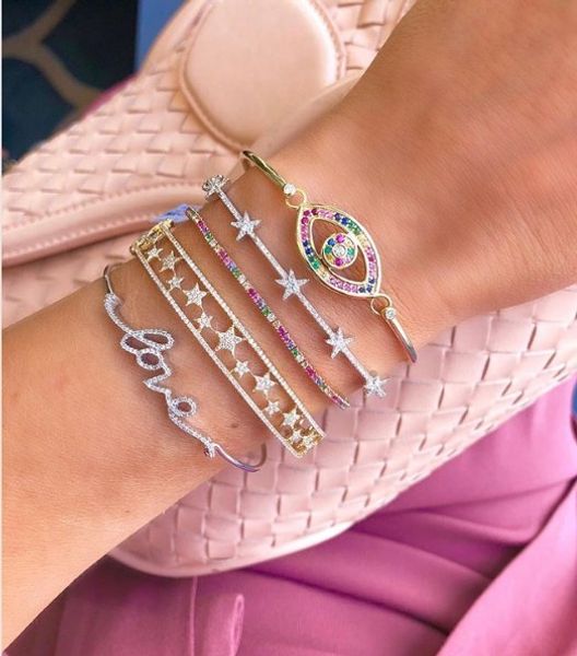 

2020 gold filled micro pave cz northstar bangle bracelet for women charm mother's day gift starburst elegance gorgeous jewelry, Black